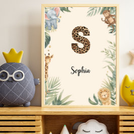 Poster Safari Selva Nome Personalizado Monograma S Berçár