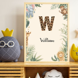 Poster Safari Selva Nome Personalizado Monograma W Berçár
