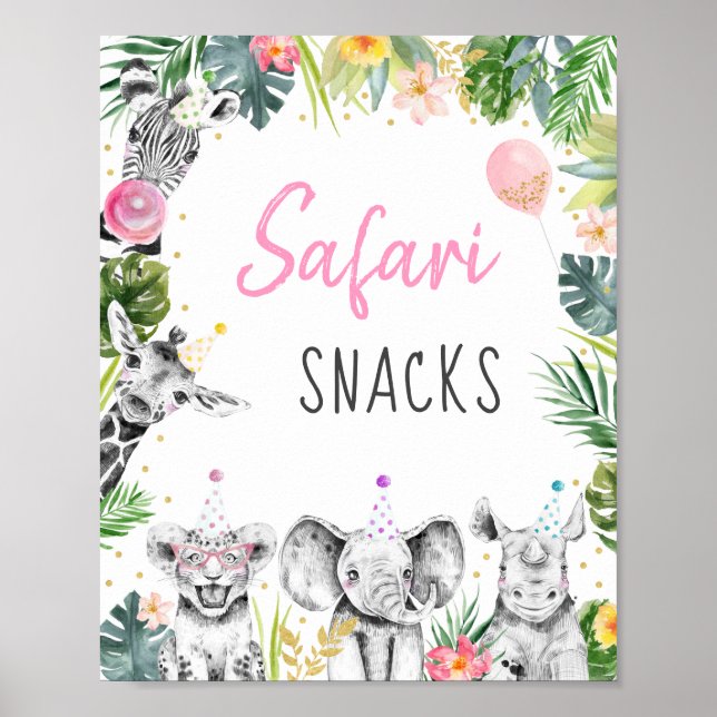Poster Safari Snacks Rosa Dourado Safari Tropical Anivers (Frente)