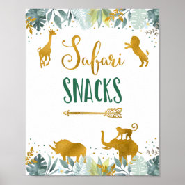 Poster Safari Snacks Sinal de Aniversário Dourado Verde