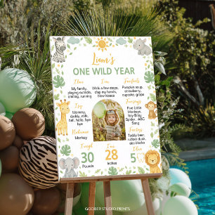 Poster Safari Wild One Cartão de Milestone de Foto de 1º