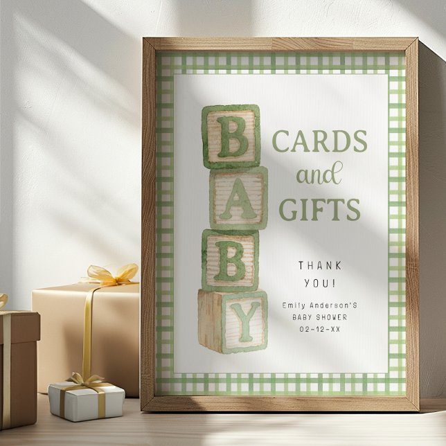 Poster Sage Baby Blocks Cards and Gifts Baby Shower Sign (Cards & Gifts Baby Shower Sign)