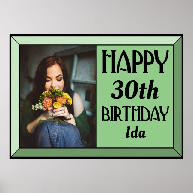 Poster Sage Beveled Art Deco Birthday Foto de Aniversário (Frente)