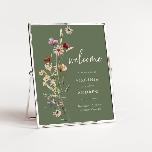 Poster Sage Boho Wildflower Welcome Wedding (Sage Green Boho Wildflower Welcome Wedding Poster by Painted Paperie
)