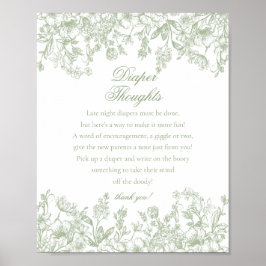 Poster Sage Chinoiserie Flora Diaper Thoughts Baby Shower