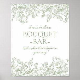 Poster Sage Chinoiserie Vintage Buquê Floral Bridal Bar