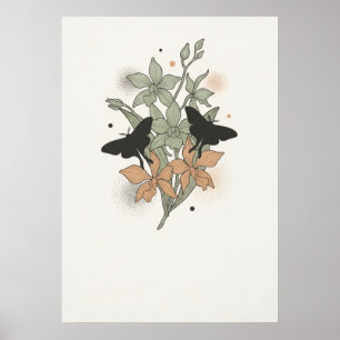 Poster Sage de Orquídea Terracota com Mariposas Pretas Ar