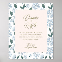 Poster Sage e Dusty Blue Floral 8x10 Fralda Raffle Sinal