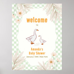 Poster Sage Gingham Boho Daisy Ganso Chá de Bebê Bem-Vind