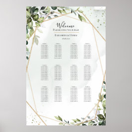 Poster Sage gold eucalyptus boho wedding seating chart