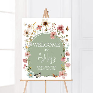 Poster Sage Green Baby Bloom Chá de fraldas Bem-vindo