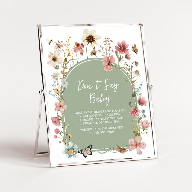 Poster Sage Green Baby Bloom Chá de fraldas Don't say Bab (Gender Neutral Wildflower Baby Shower Don't Say Baby Sign)