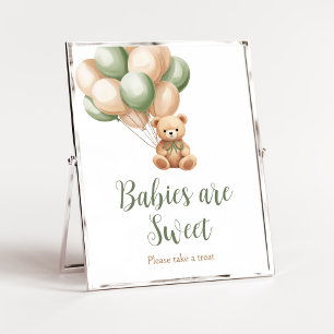 Poster Sage Green Bear Balloon Bebês são doces