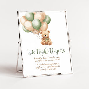 Poster Sage Green Bear Balloon Tarde Fraldas Noturnas