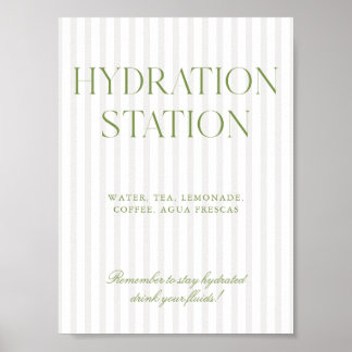 Poster Sage Green & Beige Stripe Hydration Station Sign