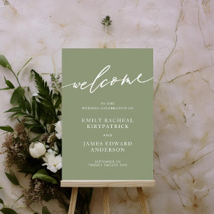 Poster Sage Green Bem-Vindo Caligrafia Simples Casamento