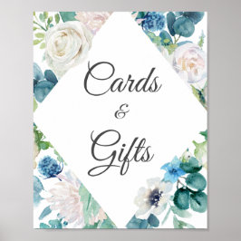 Poster Sage Green Blue Floral Cards and Gifts Sinal