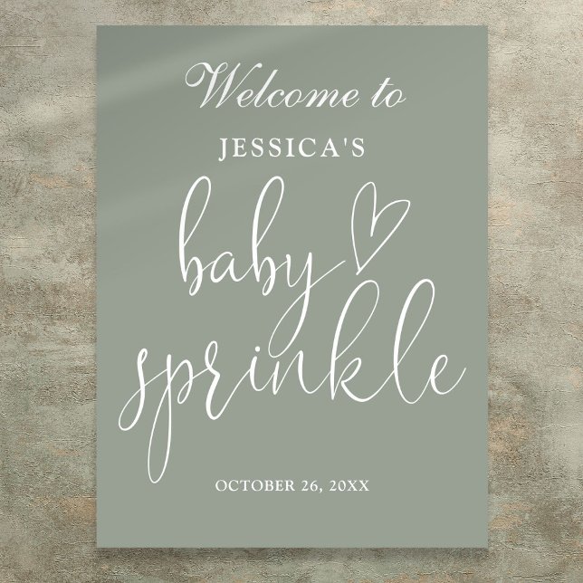 Poster Sage Green Boho Neutro Baby Sprinkle Sinal de Boho (Sage Green Boho Neutral Baby Sprinkle Welcome Sign)