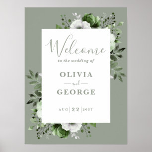 Poster Sage Green Botanical Floral Weding Sinal Sinal de 