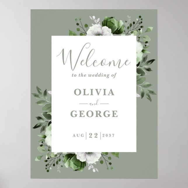 Poster Sage Green Botanical Floral Weding Sinal Sinal de  (Frente)