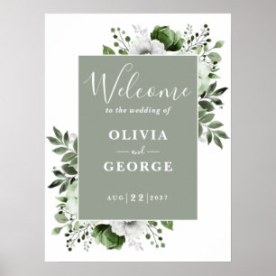 Poster Sage Green Botanical Floral Weding Sinal Sinal de 