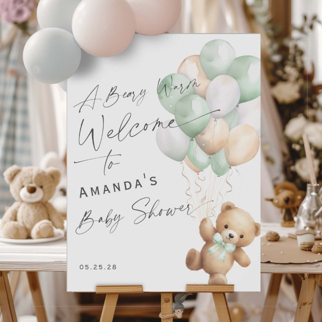 Poster Sage Green Bprecoce, espere Sexo Sinal neutro de b (Sage Green, Gender Neutral baby Shower We can bearly wait- welcome sign.)