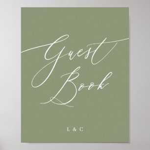 Poster Sage Green Calliografia Sinal de Livro de Convidad