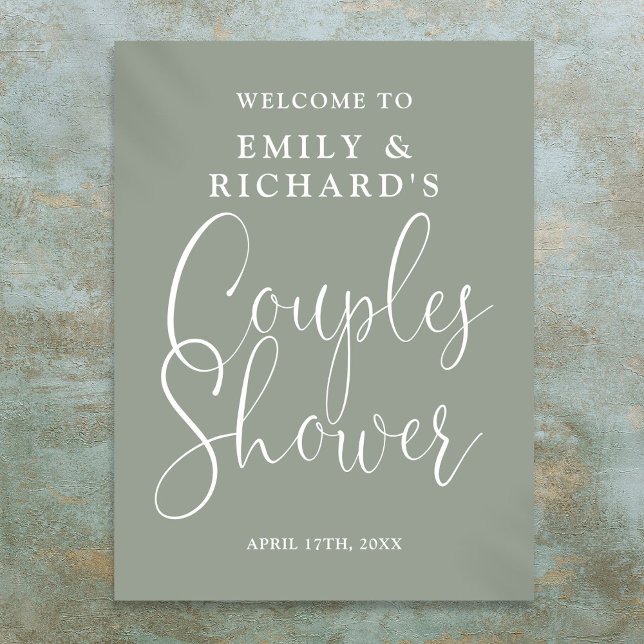 Poster Sage Green Casais - Sinal de boas-vindas (Sage Green Couples Shower Welcome Sign)