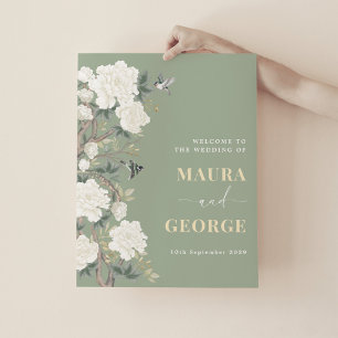 Poster Sage Green Chinoiserie Floral Weding Bem-vindo