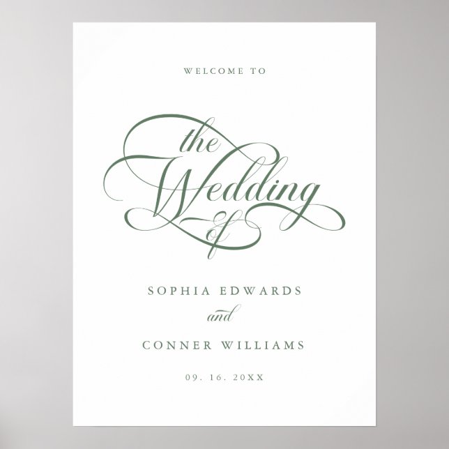 Poster Sage Green Delicate Elegant Weding Sign (Frente)