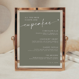 Poster Sage Green Dessert Cupcake Sinal de Casamento