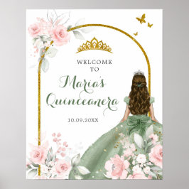 Poster Sage Green Dourada Princesa Quinceanera Boas-vinda