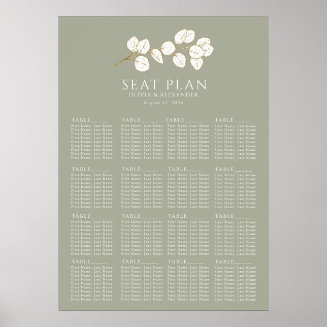 Poster Sage Green Dourado Eucalyptus deixa gráficos senta (Frente)