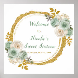 Poster Sage Green e Douradas Flores Elegantes Doce Dezess