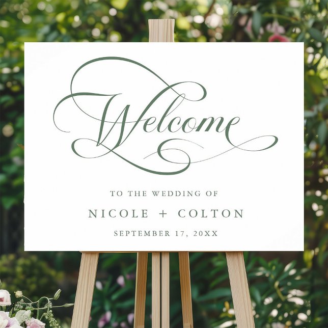 Poster Sage Green Elegant Script Welcome Sign (Criador carregado)
