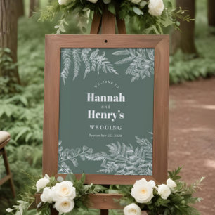 Poster Sage Green Fern Woodland Sinal de Boas-vindas