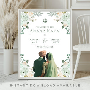 Poster Sage Green Floral Anand Karaj Sinal de Boas-vindas
