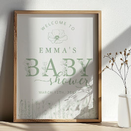 Poster Sage Green Floral Baby Shower Welcome Sign