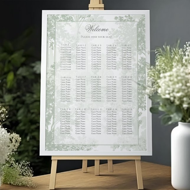 Poster Sage Green Landscape Toile Wedding Seating Chart (Criador carregado)