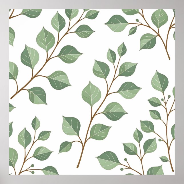 Poster Sage Green Leafy Branches Botanical Watercolor  (Frente)
