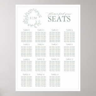 Poster Sage Green Leafy Crest Monograma Casamento