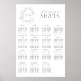 Poster Sage Green Leafy Crest Monograma Casamento