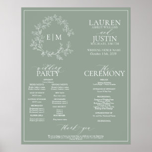 Poster Sage Green Leafy Crest Monogramas