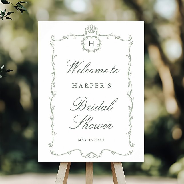 Poster Sage Green Modern Classic French Bridal Shower (Criador carregado)