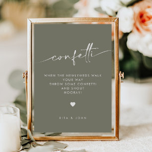 Poster Sage Green Modern Confetti Enviar Sinal de Casamen