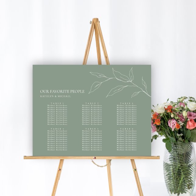 Poster Sage Green Olive Leaf Casamento 6 Mesa Seating (Criador carregado)