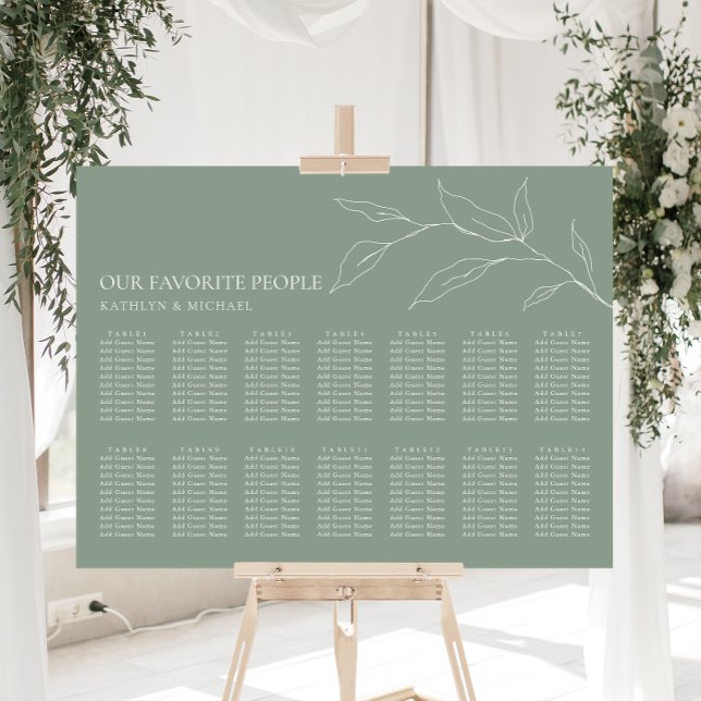 Poster Sage Green Olive Leaf Wedding 14 Seating Mesa Seat (Criador carregado)