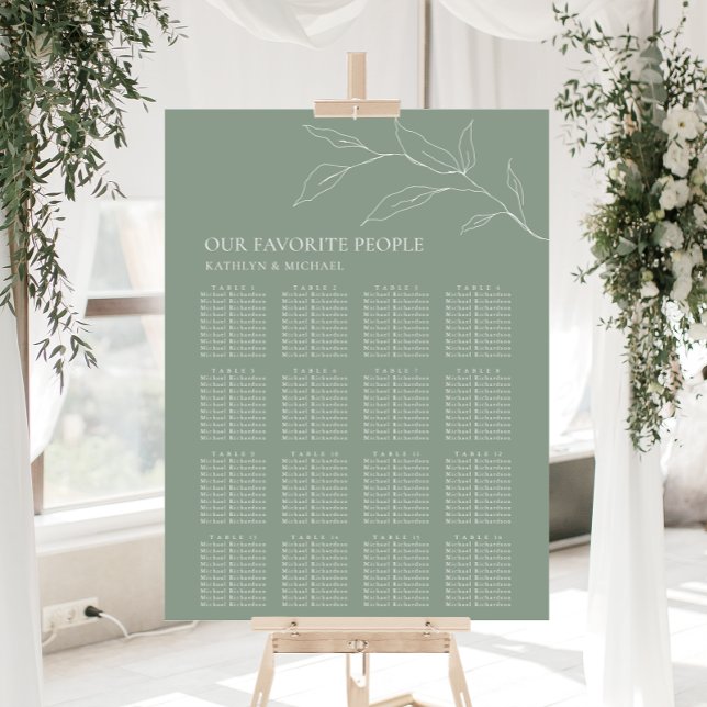 Poster Sage Green Olive Leaf Wedding 16 Seating Mesa Seat (Criador carregado)