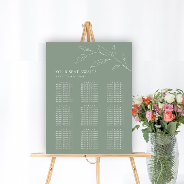Poster Sage Green Olive Leaf Weding 9 Mesa Seating (Criador carregado)