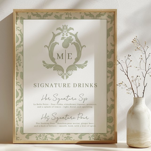 Poster Sage Green Perfect Pear Signature Drinks Sinal (Signature Drinks Sign)